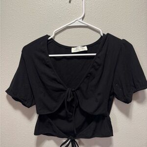 American Threads Black Tie-Front Crop Top